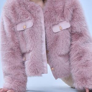 Luxurious Pink Faux Fur Jacket